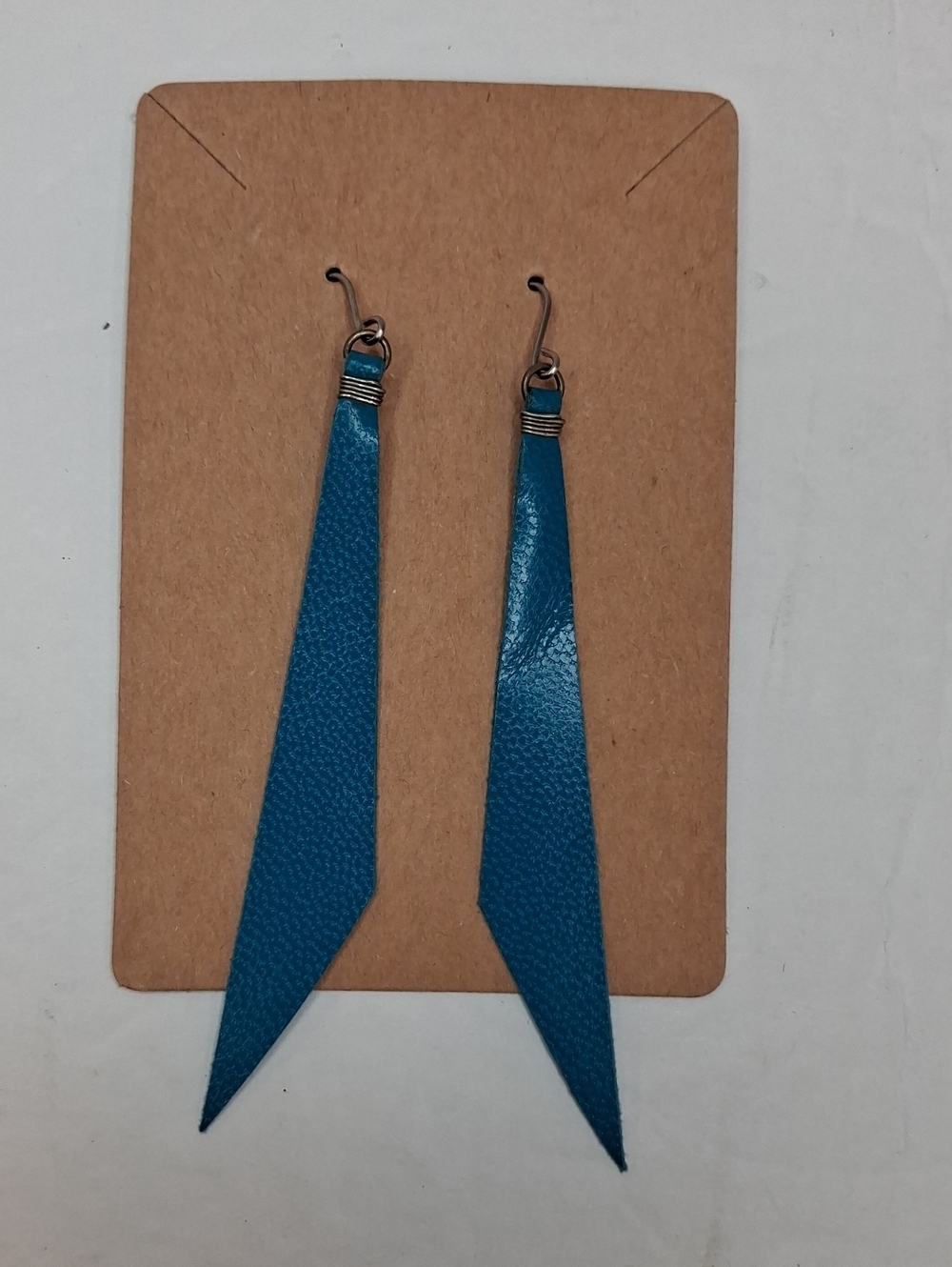 Blue Leather Geometric Drop Earrings Handmade Dangle Earrings